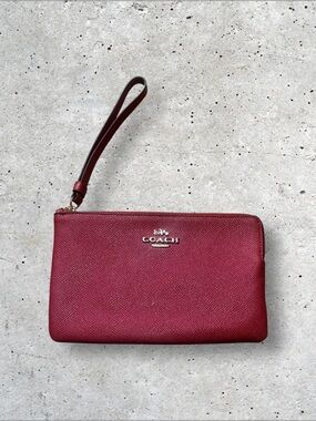 Coach Red L-Zip Leather Wristlet